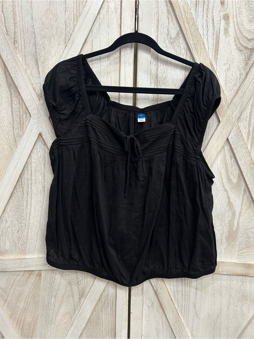 Old Navy Black Peasant-Style Tie Front Blouse